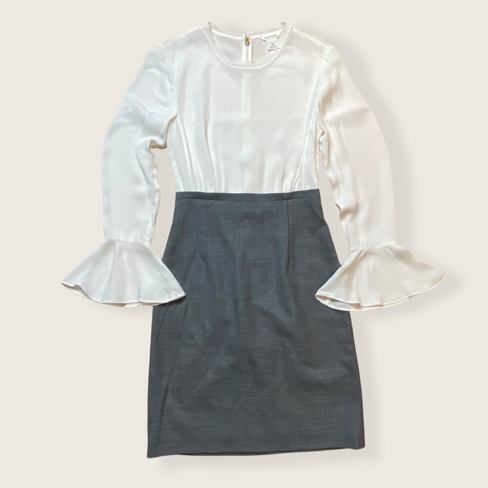 Club Monaco Ruffle Dress EUC Flare Long Sleeve Fitted Sheath Pencil Dress 00